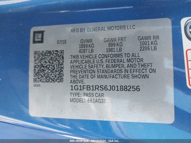 Chevrolet Camaro 1lt 2018 1G1FB1RS6J0188256 Image 9