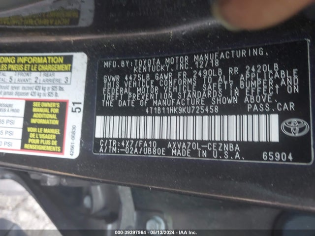 Toyota CAMRY LE 2019 4T1B11HK9KU725458 Image 9
