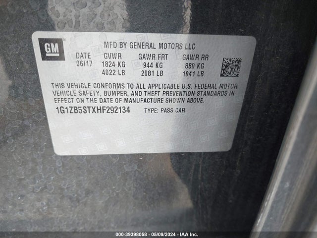 Chevrolet MALIBU LS 2017 1G1ZB5STXHF292134 Image 9