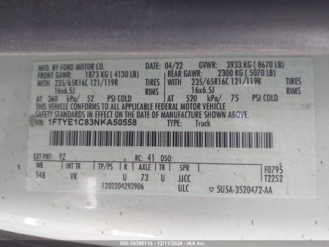 1FTYE1C83NKA50558 Ford Transit-150 Cargo Van