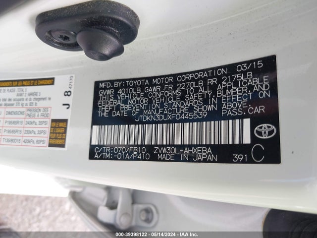 Toyota Prius Three 2015 JTDKN3DUXF0445539 Image 9