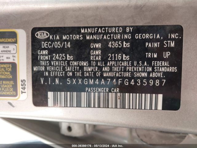 5XXGM4A74FG435987 KIA Optima Lx
