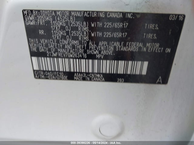 Toyota Rav4 Xle 2016 2T3WFREV7GW263416 Image 9