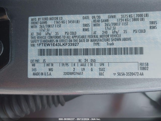Ford F-150 Xl 2020 1FTEW1E43LKF33927 Image 9