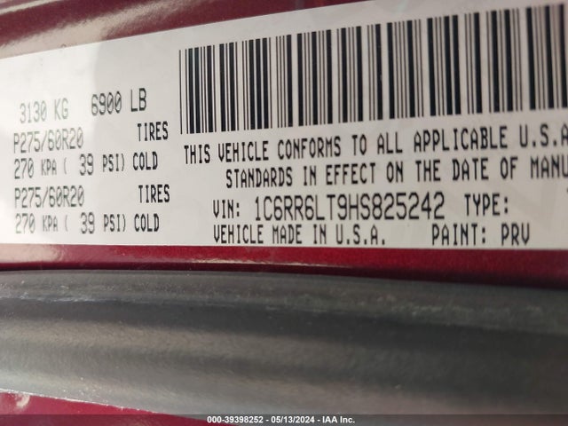 1C6RR6LT9HS825242 RAM 1500 Lone Star Silver  4x2 5'7 Box