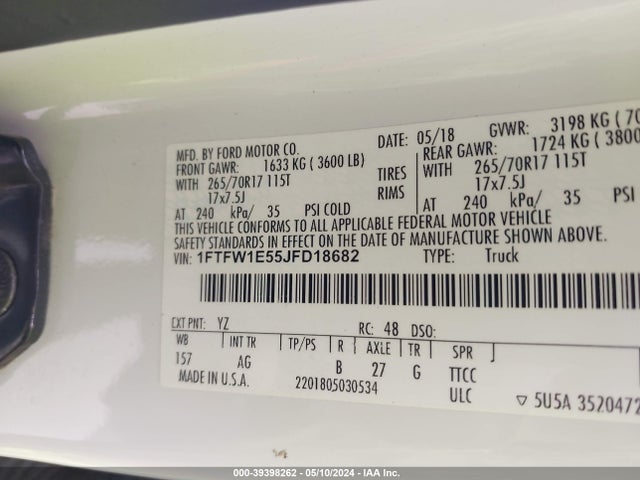 Ford F-150 Xl 2018 1FTFW1E55JFD18682 Image 9
