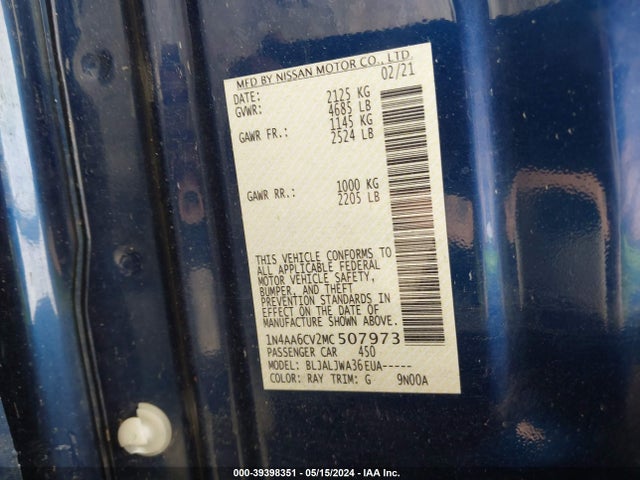 Nissan Maxima Sv Xtronic Cvt 2021 1N4AA6CV2MC507973 Image 9