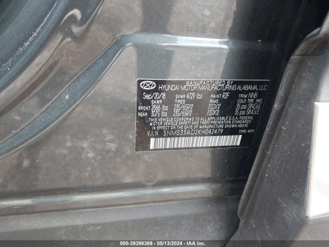 Hyundai Santa Fe Sel 2019 5NMS33AD2KH042479 Image 9