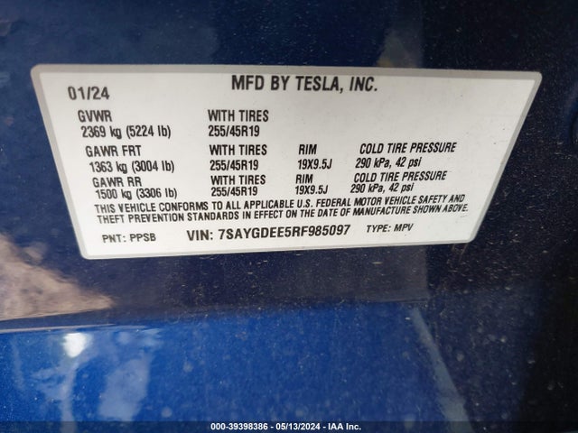 2024 TESLA MODEL Y 7SAYGDEE5RF985097 Photo 8