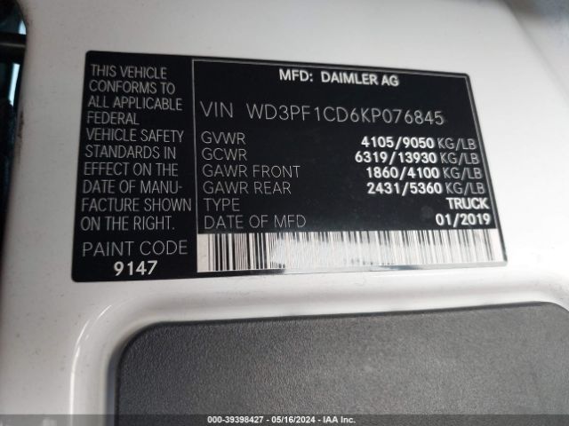 WD3PF1CD6KP076845 Mercedes-Benz Sprinter 2500 High Roof V6