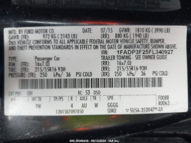 Ford FOCUS SE 2015 1FADP3F25FL340927 Image 9
