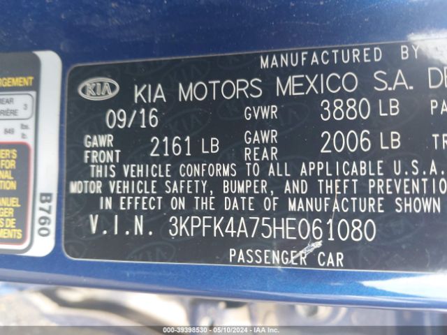 3KPFK4A75HE061080 KIA FORTE LX