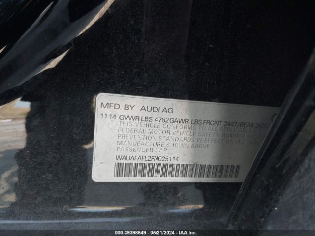 WAUAFAFL2FN025114 Audi A4 2.0t Premium