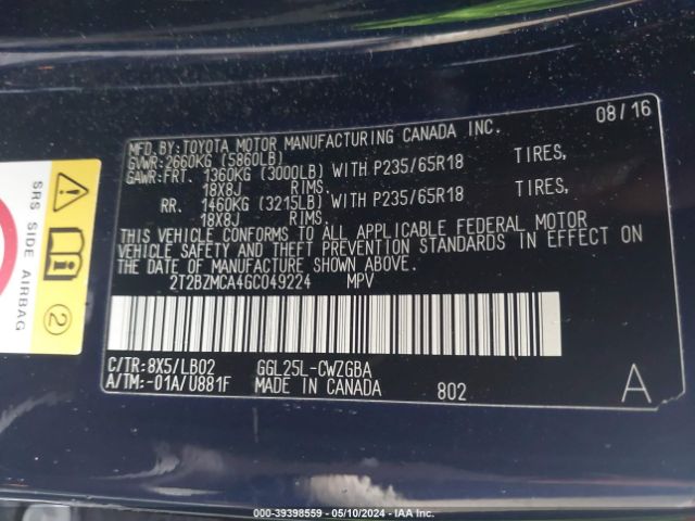 2T2BZMCA4GC049224 Lexus RX 350