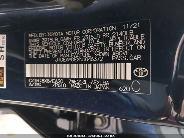 Toyota Corolla Hybrid Le 2022 JTDEAMDEXNJ046372 Image 9
