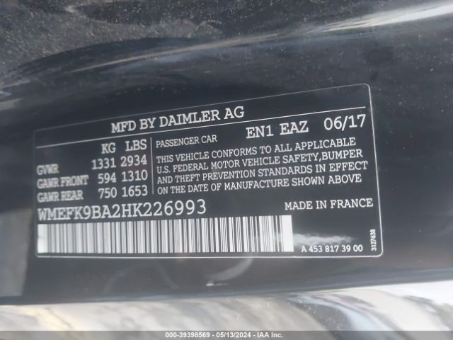 WMEFK9BA2HK226993 Smart Fortwo Electric Drive Passion/prime