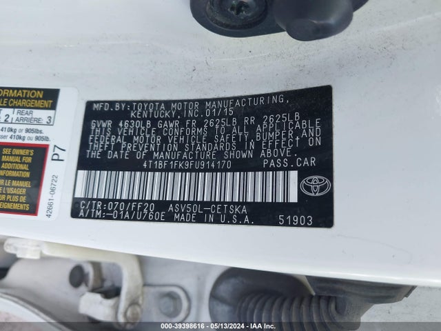 Toyota CAMRY SE 2015 4T1BF1FK9FU914170 Image 9