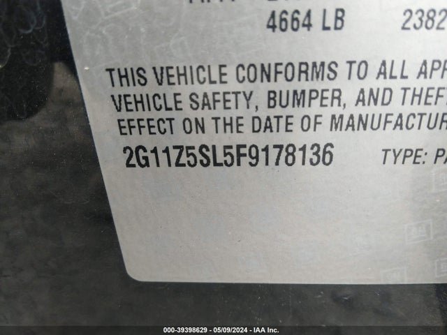 Chevrolet IMPALA LS 2015 2G11Z5SL5F9178136 Image 9