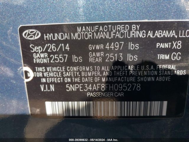 5NPE34AF8FH095278 Hyundai Sonata Sport