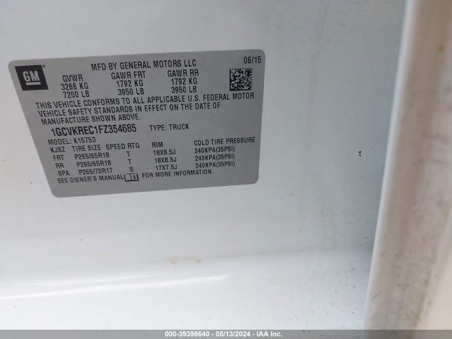 Chevrolet Silverado 1500 2lt 2015 1GCVKREC1FZ354685 Image 9