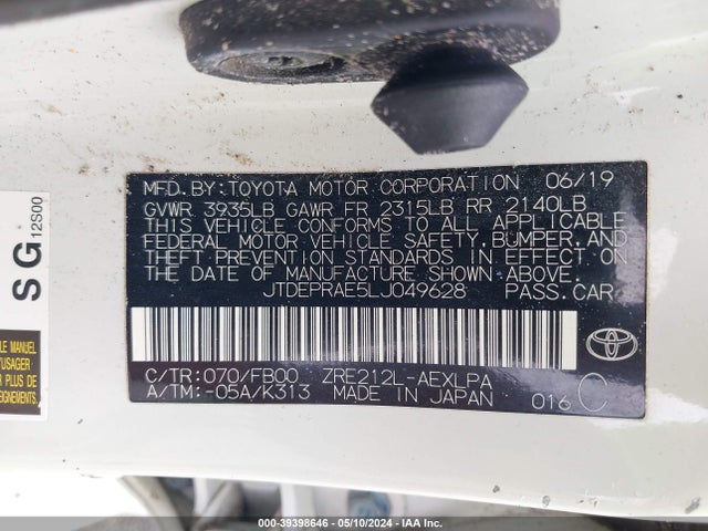 Toyota COROLLA LE 2020 JTDEPRAE5LJ049628 Image 9