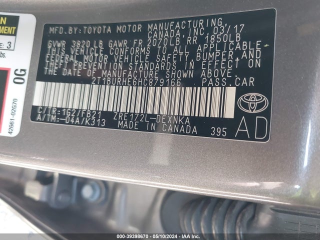 Toyota COROLLA LE 2017 2T1BURHE6HC879166 Image 9