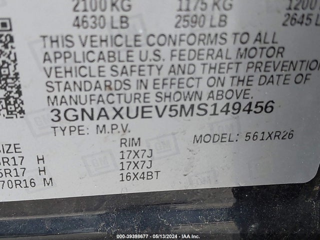 Chevrolet Equinox Awd Lt 2021 3GNAXUEV5MS149456 Image 9