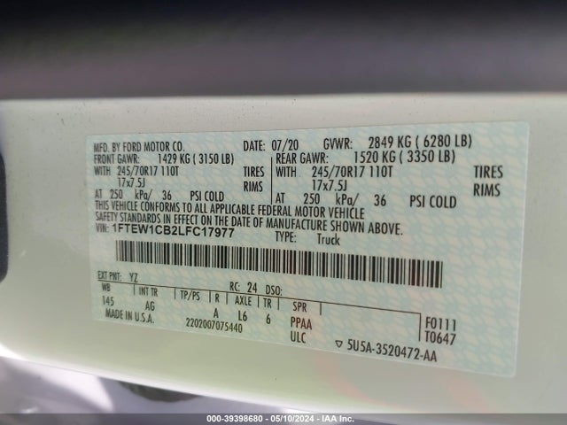 Ford F-150 Xl 2020 1FTEW1CB2LFC17977 Image 9