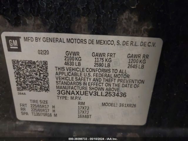 2020 CHEVROLET EQUINOX 3GNAXUEV3LL253436 Photo 8