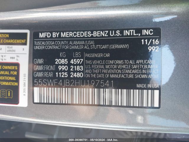 55SWF4JB2HU197541 Mercedes-Benz C 300 Luxury/sport