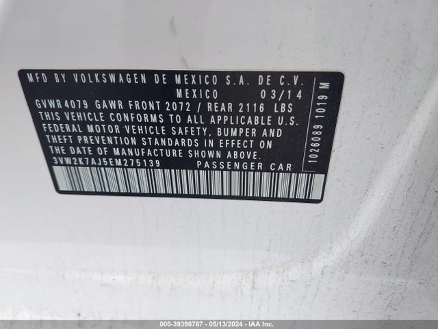 3VW2K7AJ5EM275139 Volkswagen Jetta 2.0l S