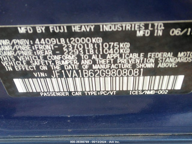 Subaru WRX 2016 JF1VA1B62G9808081 Image 9