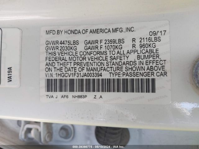 1HGCV1F31JA003394 Honda Accord Sport