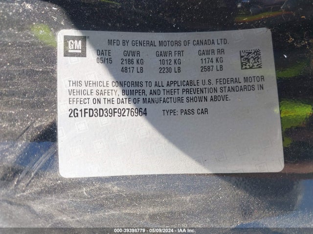 Chevrolet Camaro 1lt 2015 2G1FD3D39F9276964 Image 9