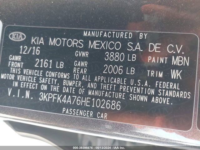 KIA FORTE LX 2017 3KPFK4A76HE102686 Image 9