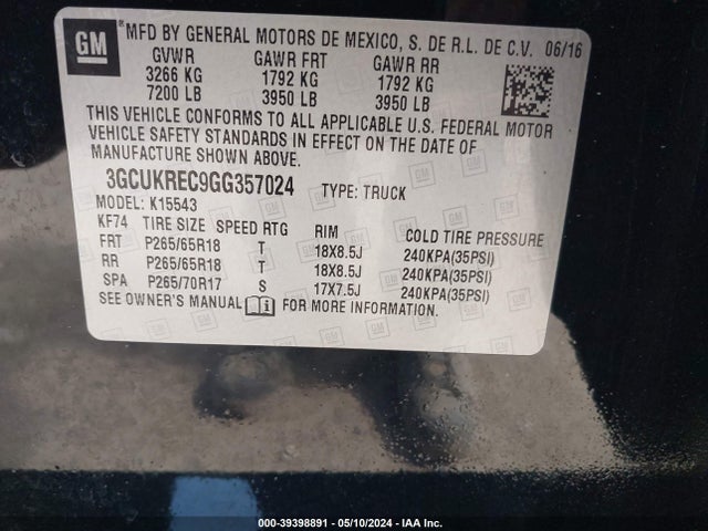 Chevrolet Silverado 1500 2lt 2016 3GCUKREC9GG357024 Image 9