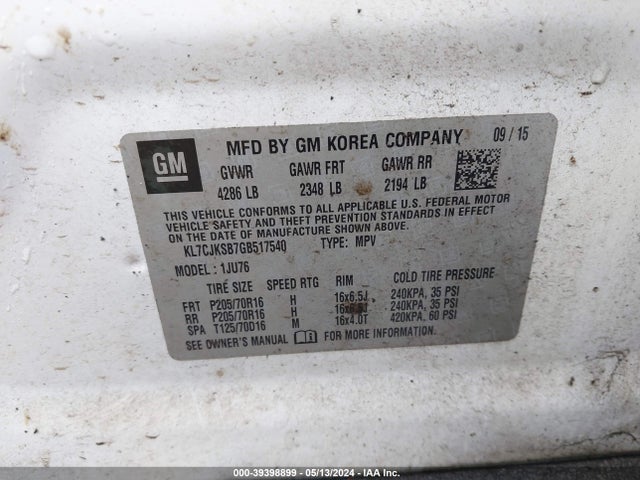 Chevrolet Trax 1ls 2016 KL7CJKSB7GB517540 Image 9