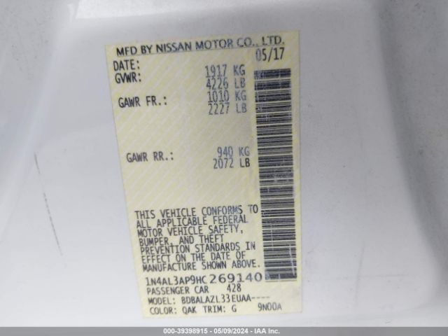 1N4AL3AP9HC269140 Nissan ALTIMA 2.5