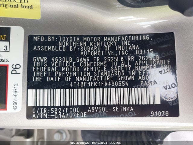 Toyota CAMRY LE 2015 4T4BF1FK1FR490554 Image 9