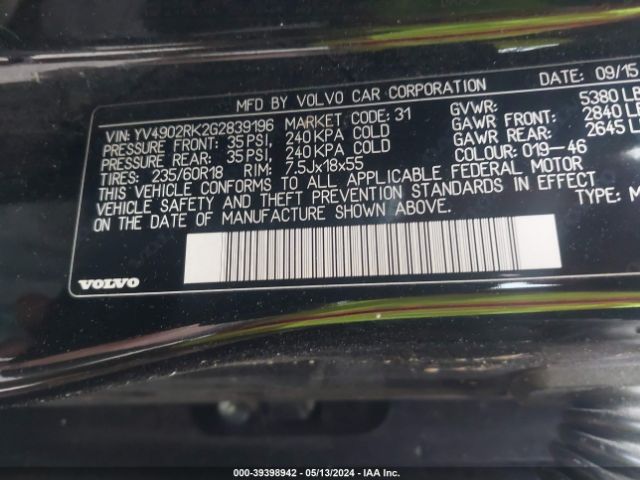 YV4902RK2G2839196 Volvo Xc60 T6