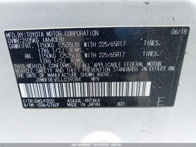 JTMBFREV0JJ239284 Toyota RAV4 LE