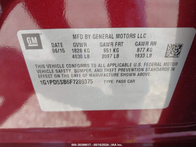 Chevrolet Cruze 1lt Manual 2015 1G1PD5SB6F7289375 Image 9