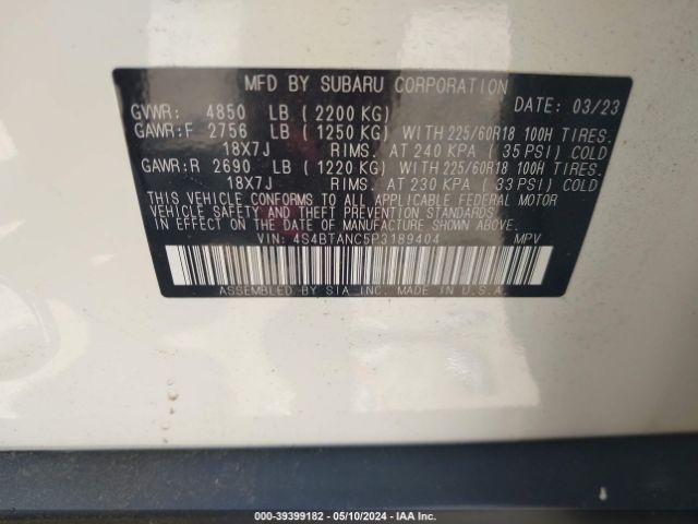 4S4BTANC5P3189404 Subaru Outback Limited
