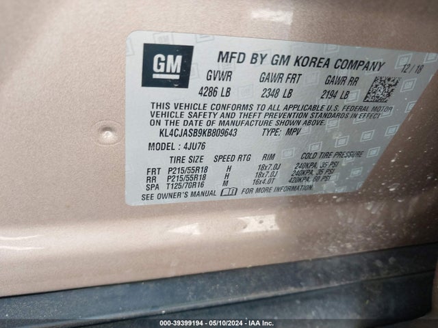KL4CJASB9KB809643 Buick Encore Fwd Preferred