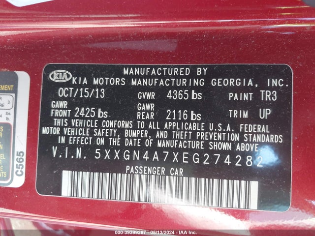 KIA OPTIMA EX 2014 5XXGN4A7XEG274282 Image 9