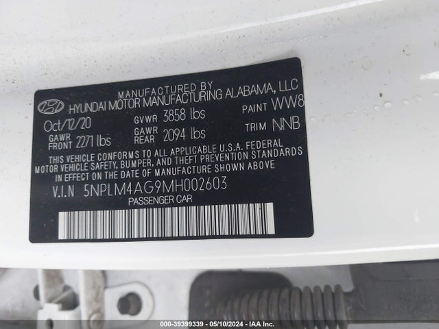 5NPLM4AG9MH002603 Hyundai ELANTRA SEL
