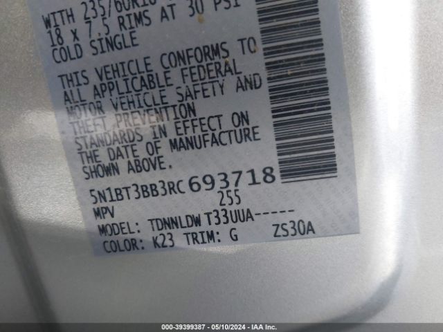 5N1BT3BB3RC693718 Nissan Rogue Sv Intelligent Awd