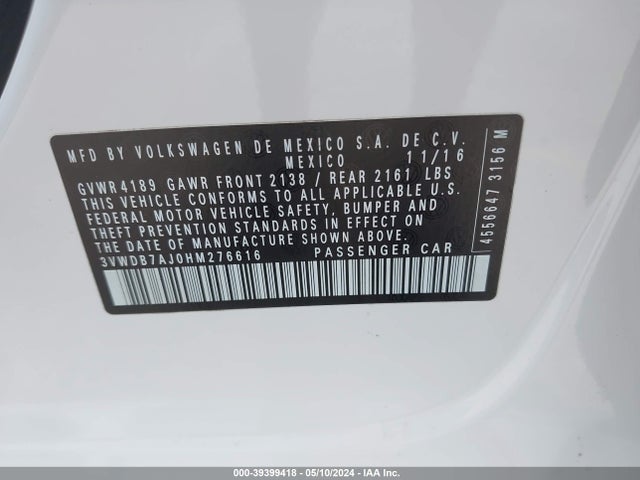 3VWDB7AJ0HM276616 Volkswagen Jetta 1.4t Se