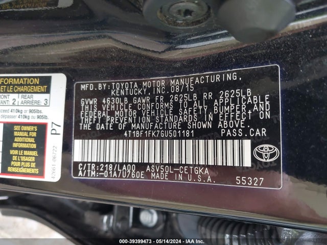 Toyota CAMRY XLE 2016 4T1BF1FK7GU501181 Image 9