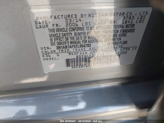 Nissan SENTRA S 2014 3N1AB7AP8EL654793 Image 9
